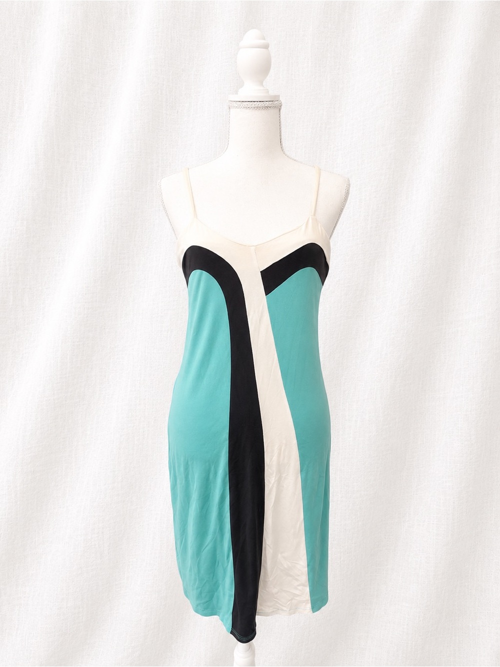 Soybu Teal, Black & Cream Colorblock Slip Dress